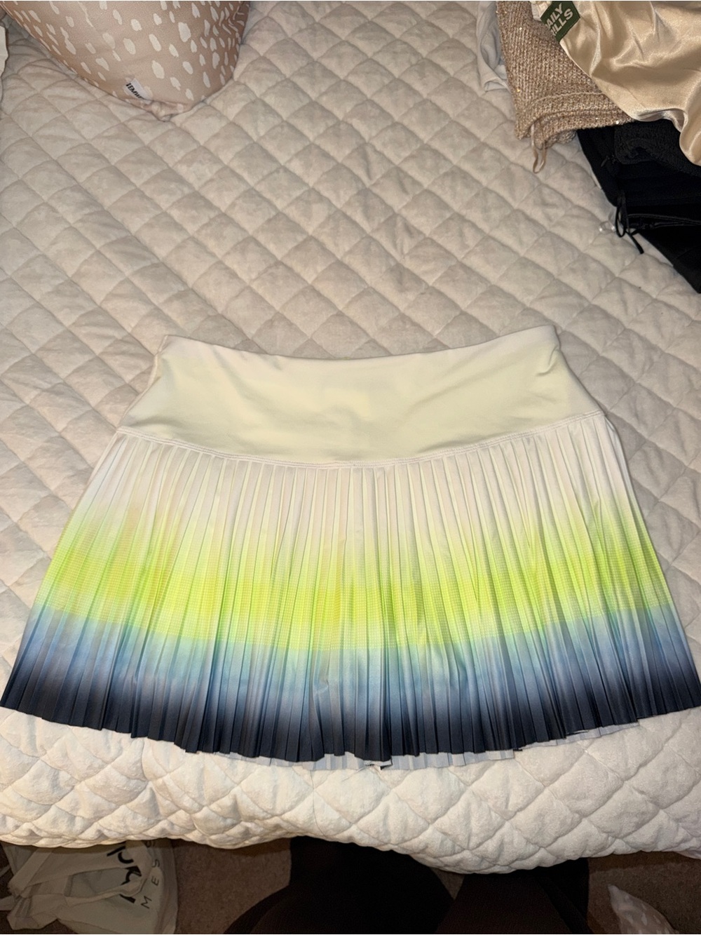 Lucky in Love Pleated Ombre Mini Skirt in Lemon-Lime and Navy